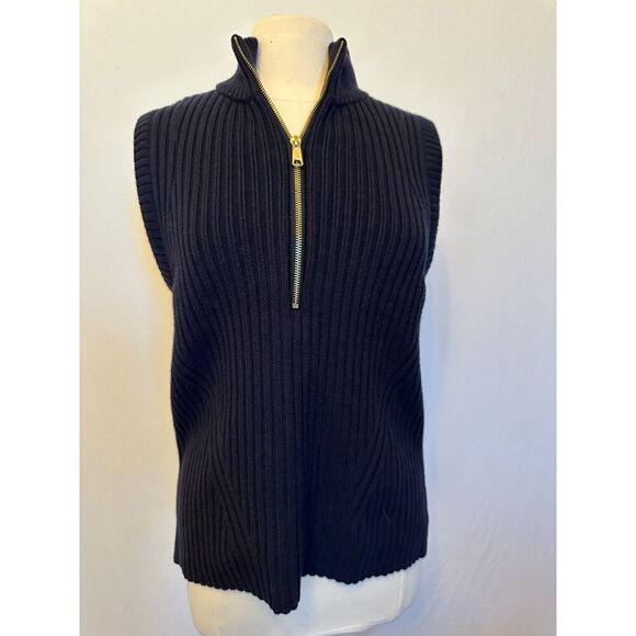 Talbots Blue Cable Knit Quarter Zip Sweater Vest Size Medium - Picture 2 of 4